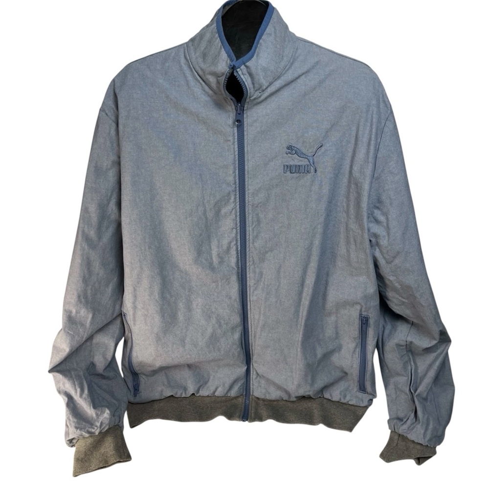 PUMA Men's Light Blue & Gray Reversible bomber Jacket rare Y2K size Large